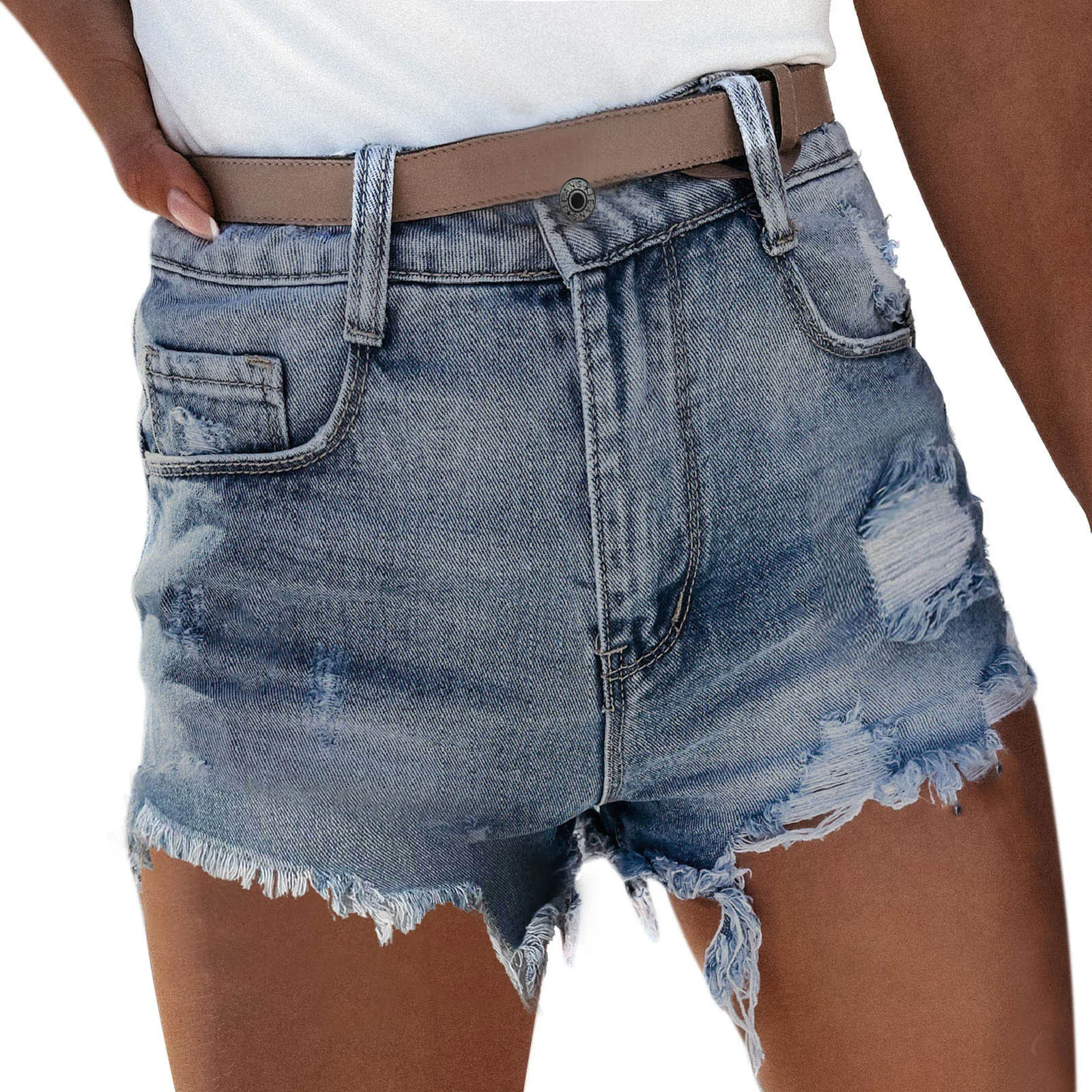 Las mujeres del Agujero del Dril de algodón pantalones Cortos de Verano de Cintura Alta y Casual Slim pantalones Cortos de Jean Para Mujer de Verano 2023 Short de Denim Femme . ' - ' . 5