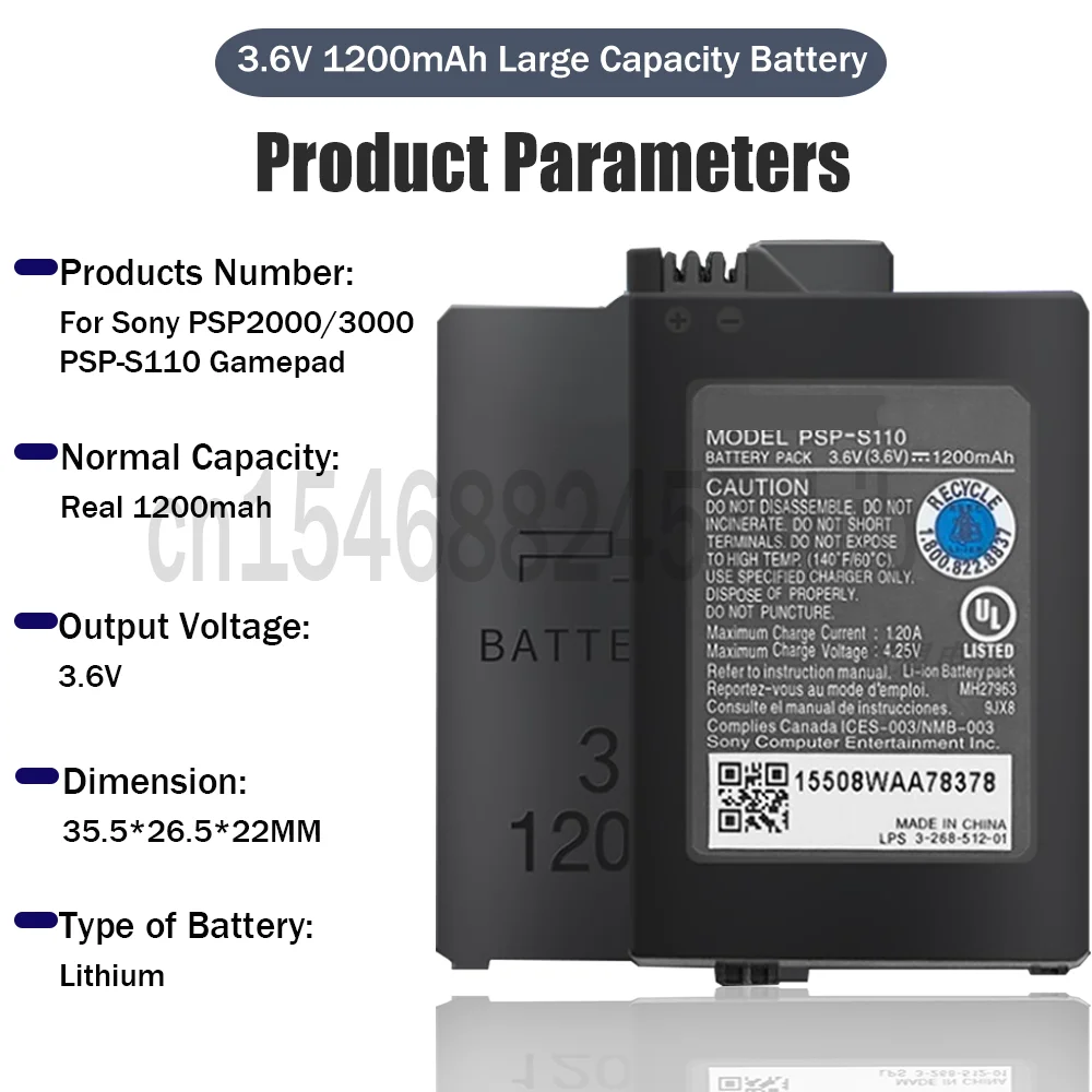 1PCS 3.6 V 1200mAh Li-ion Batería Recargable Para Sony PSP2000 PSP3000 PSP-S110 PlayStation Portable Gamepad . ' - ' . 5