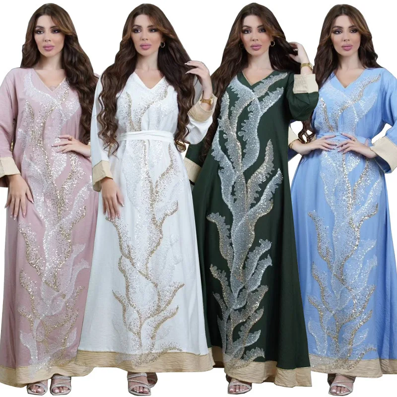 Dubai Abaya De Lujo Para Las Mujeres Musulmanas Ropa Oriente Medio Cordón Del Bordado De Manga Larga Vestido Maxi Túnica Femme Musulmane 2023 . ' - ' . 1