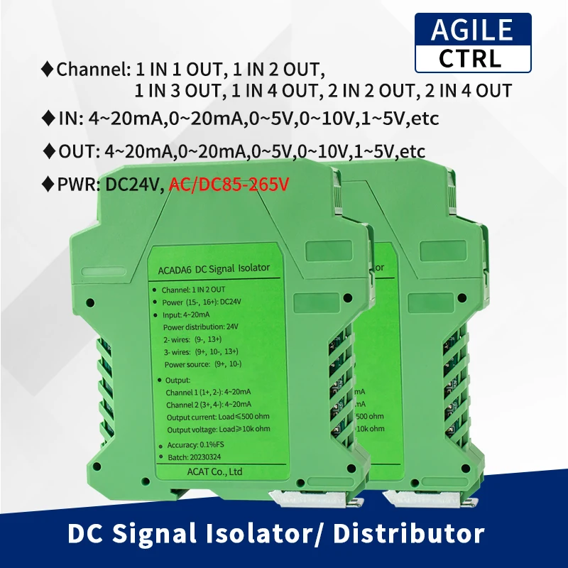 DC 4-20mA 0-10V 0-5v Aislador de Señal de 2 entradas 4 salidas 2 Cables de Señal Analógica Distribuidor Convertidor de Señal Aislado Transmisor . ' - ' . 0