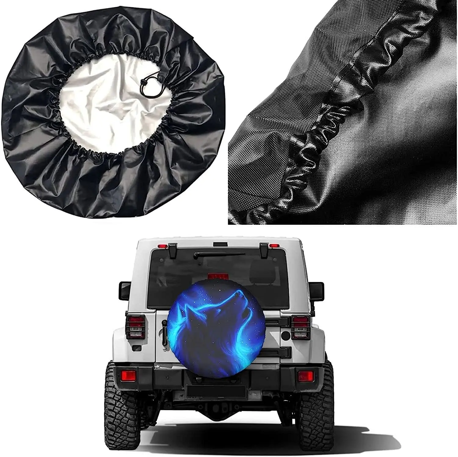 Starry Sky Blue Wolf Neumático de Repuesto Cubierta de la Rueda de Protectores de Agua a prueba de Polvo apto para RV SUV Camioneta Camper de Viaje de Camping Remolque . ' - ' . 1