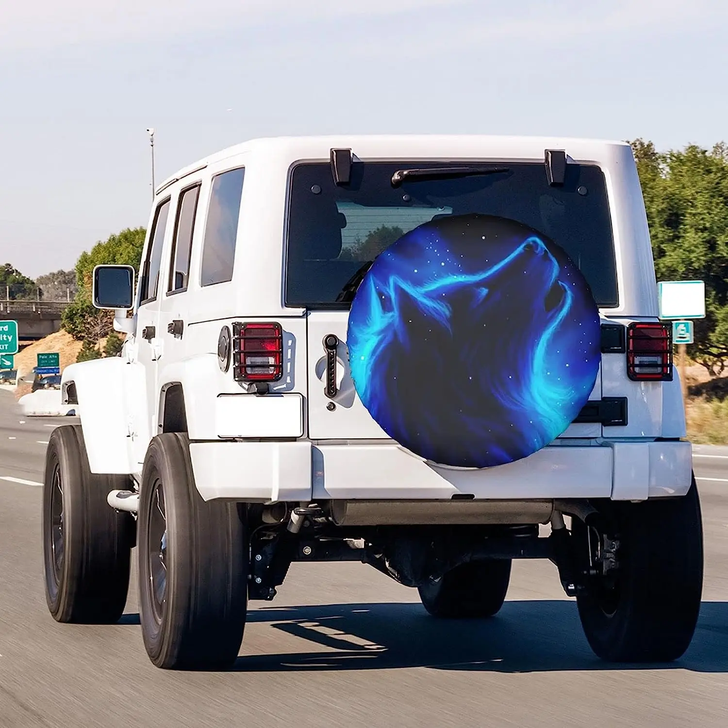 Starry Sky Blue Wolf Neumático de Repuesto Cubierta de la Rueda de Protectores de Agua a prueba de Polvo apto para RV SUV Camioneta Camper de Viaje de Camping Remolque . ' - ' . 2