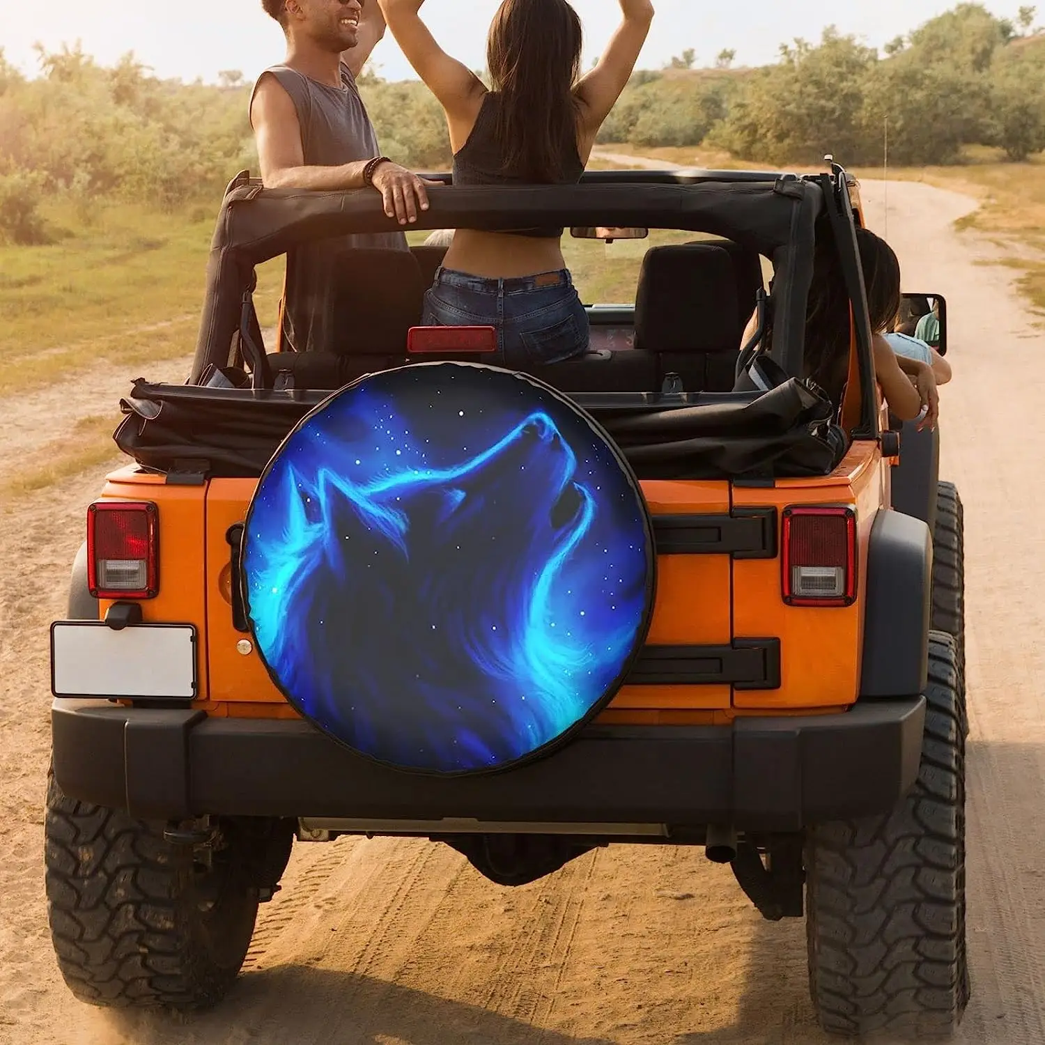 Starry Sky Blue Wolf Neumático de Repuesto Cubierta de la Rueda de Protectores de Agua a prueba de Polvo apto para RV SUV Camioneta Camper de Viaje de Camping Remolque . ' - ' . 4