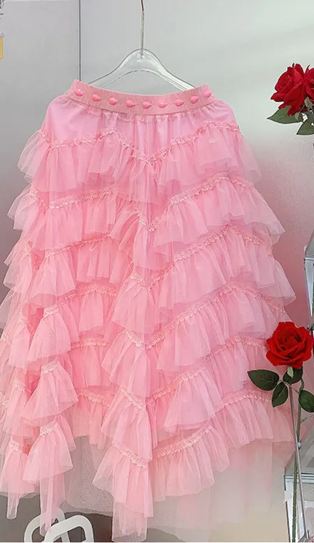 WHITNEY WANG Diseñador de Estilo de 2023 Otoño de la Moda Streetwear 3D con Flores de Capas de Malla de la Falda de las Mujeres Desgaste del Partido . ' - ' . 5