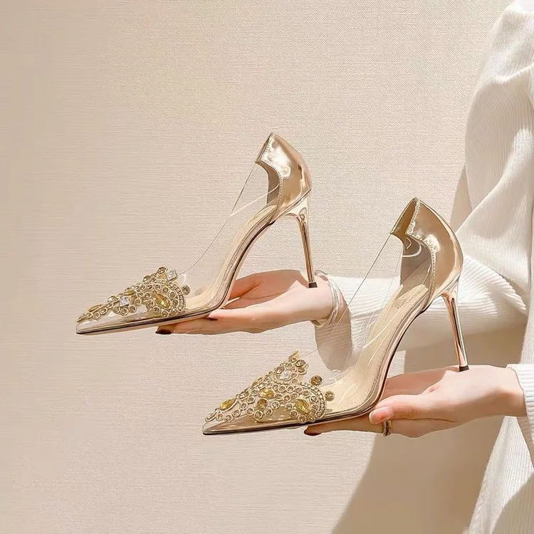 Dedo del pie puntiagudo tacón de Aguja de las Mujeres zapatos de Tacón Alto Zapatos de Mujer de Moda Zapatos de Mujer Zapatos de Boda de Tacón de 6cm Transparente Arco de piedras preciosas . ' - ' . 2