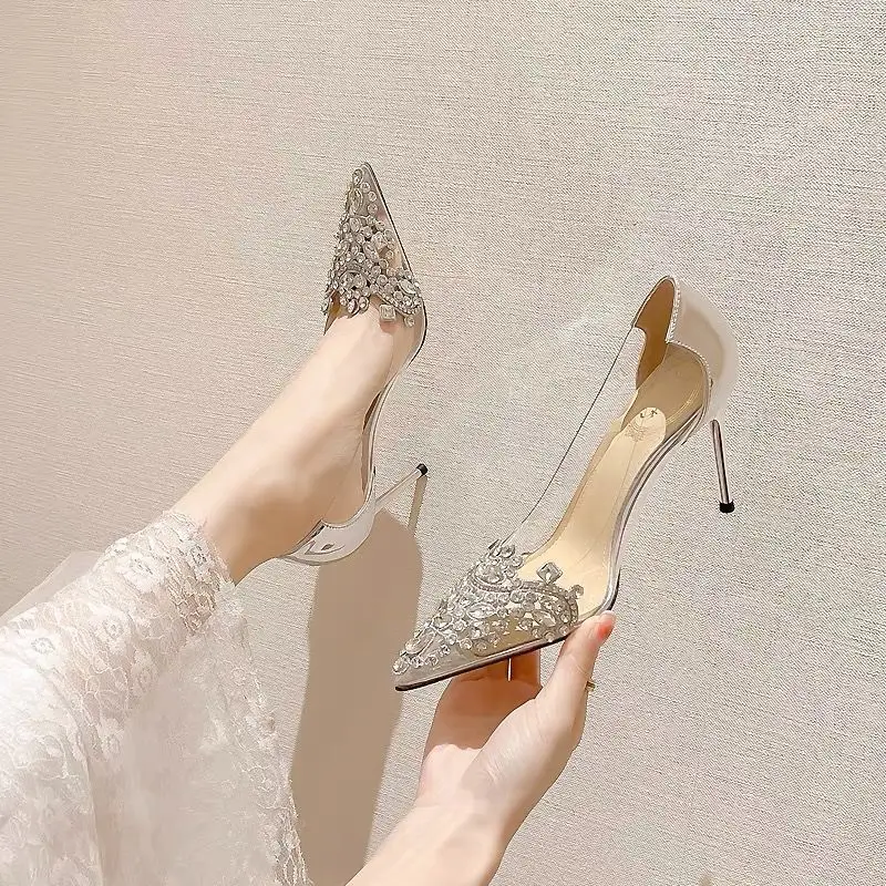 Dedo del pie puntiagudo tacón de Aguja de las Mujeres zapatos de Tacón Alto Zapatos de Mujer de Moda Zapatos de Mujer Zapatos de Boda de Tacón de 6cm Transparente Arco de piedras preciosas . ' - ' . 3