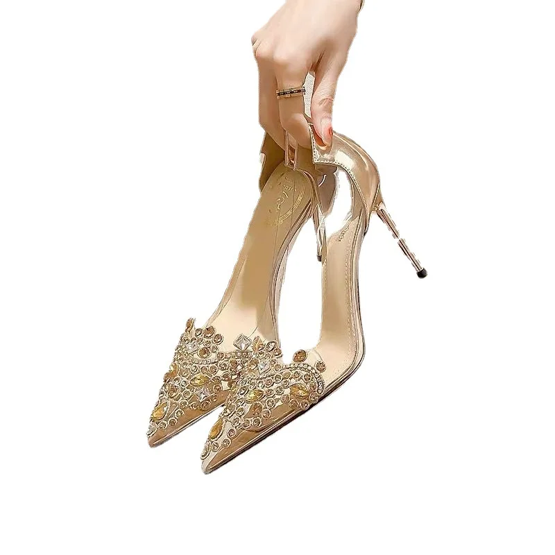 Dedo del pie puntiagudo tacón de Aguja de las Mujeres zapatos de Tacón Alto Zapatos de Mujer de Moda Zapatos de Mujer Zapatos de Boda de Tacón de 6cm Transparente Arco de piedras preciosas . ' - ' . 5