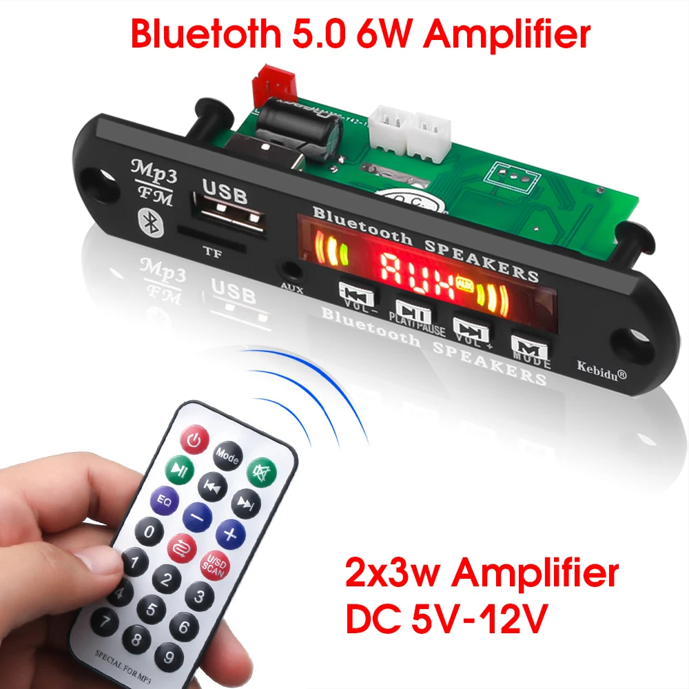 5V/12V 6W Amplificador Bluetooth Decodificador de MP3 de la Junta de BT 5.0 FM Módulo de Radio Para la Música Altavoz USB manos libres Inalámbrico Reproductor de MP3 de Coche . ' - ' . 0