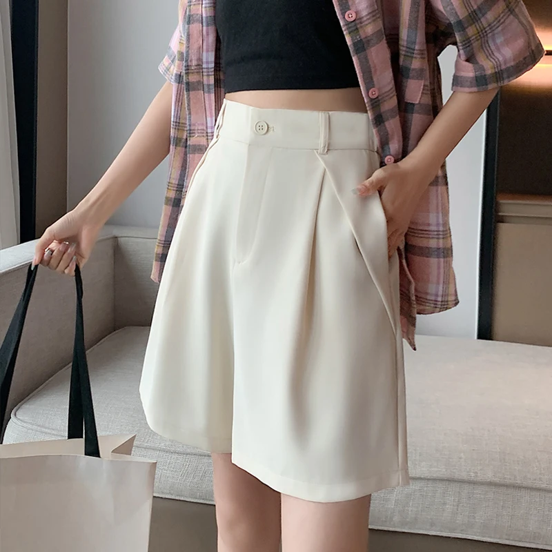 Gris altura de la cintura caída sentido amplio cortos de pierna femenina 2023 verano nueva versión coreana de la suelta de color sólido de moda casual pantalones . ' - ' . 4