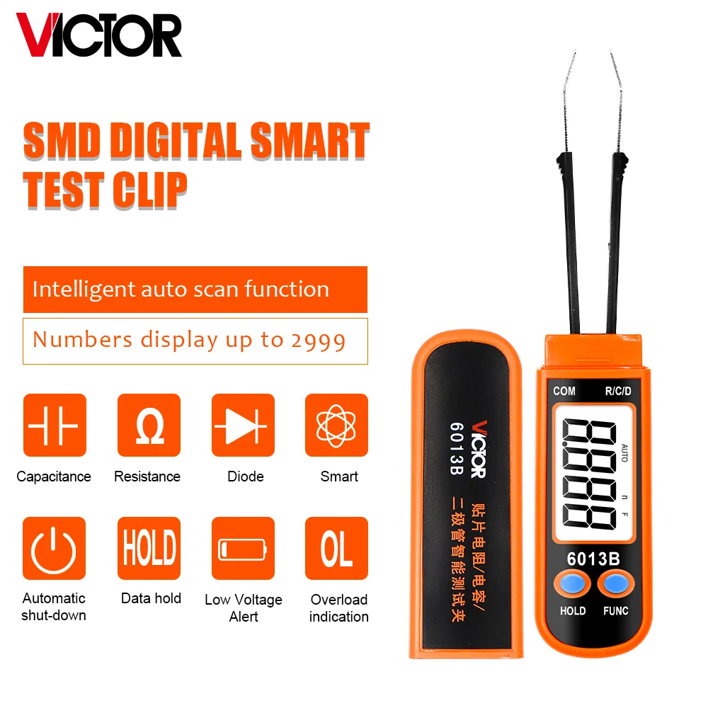 Victor 6013B Digital Medidor de Capacitancia Mano Inteligente SMD Probador Instrumento de Resistencia de Rango Automático Condensador, Diodo de 3000 Cuenta de la Aguja . ' - ' . 1
