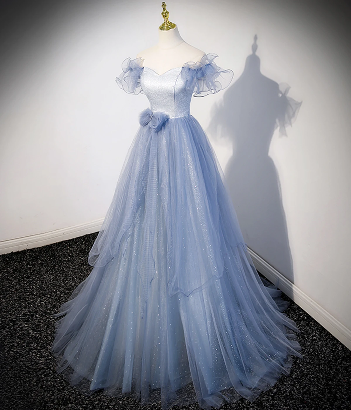 17104#IENA Hada Azul Vestido de fiesta de Lentejuelas Hinchada Manga de Lujo Imperio Una Línea de Piso-Longitud de Encaje por Parte del Banquete Formal de los Vestidos de la educación a distancia . ' - ' . 1