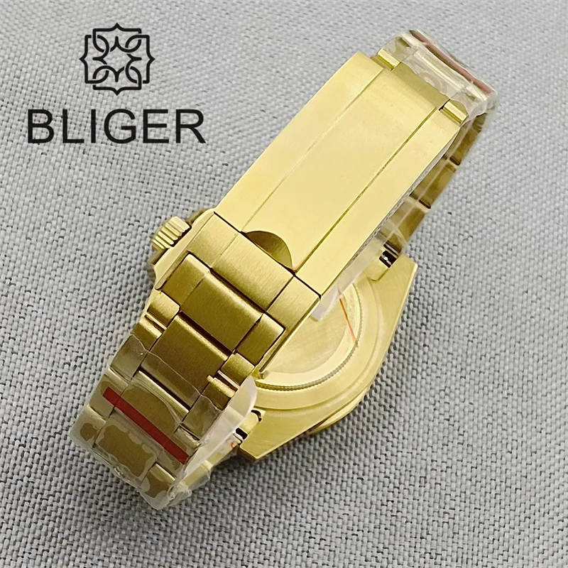 BLIGER de Lujo NH35 MIYOTA 8215 PT5000 Automático de los Hombres Reloj Completo Pulsera de Oro Amarillo de Oro Sunburst Dial de Cristal de Zafiro Impermeable . ' - ' . 5