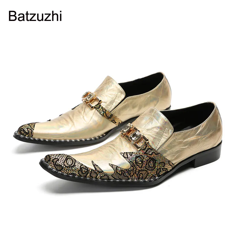 Batzuzhi 2023 Nuevo Oro de Lujo de los Hombres Zapatos de Deslizamiento Suave de Cuero Genuino Zapatos de Vestir de los Hombres hechos a Mano Fiesta, Boda Sheos Hombre! 37-47! . ' - ' . 0