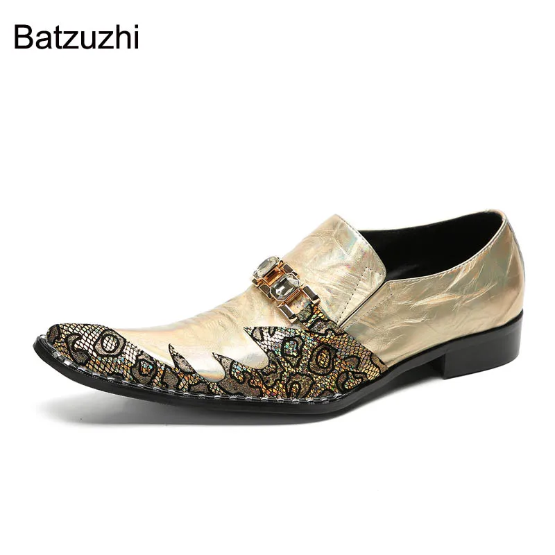 Batzuzhi 2023 Nuevo Oro de Lujo de los Hombres Zapatos de Deslizamiento Suave de Cuero Genuino Zapatos de Vestir de los Hombres hechos a Mano Fiesta, Boda Sheos Hombre! 37-47! . ' - ' . 1