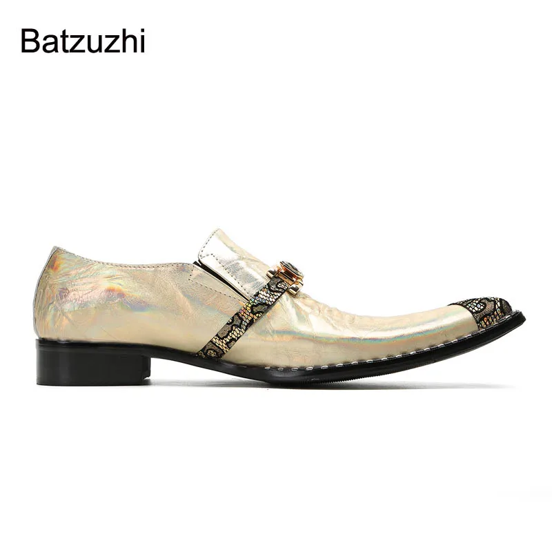 Batzuzhi 2023 Nuevo Oro de Lujo de los Hombres Zapatos de Deslizamiento Suave de Cuero Genuino Zapatos de Vestir de los Hombres hechos a Mano Fiesta, Boda Sheos Hombre! 37-47! . ' - ' . 3