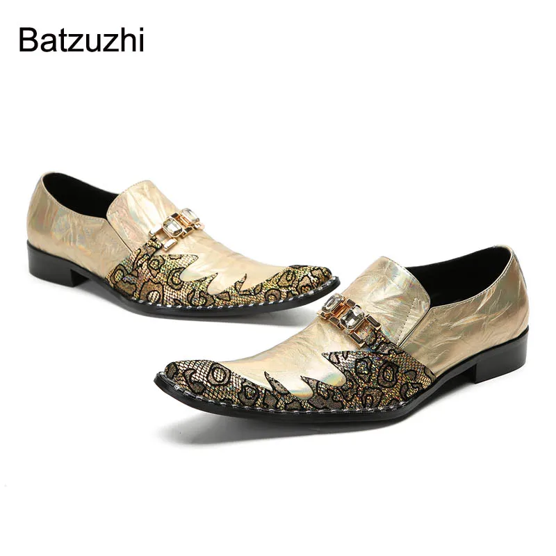 Batzuzhi 2023 Nuevo Oro de Lujo de los Hombres Zapatos de Deslizamiento Suave de Cuero Genuino Zapatos de Vestir de los Hombres hechos a Mano Fiesta, Boda Sheos Hombre! 37-47! . ' - ' . 5