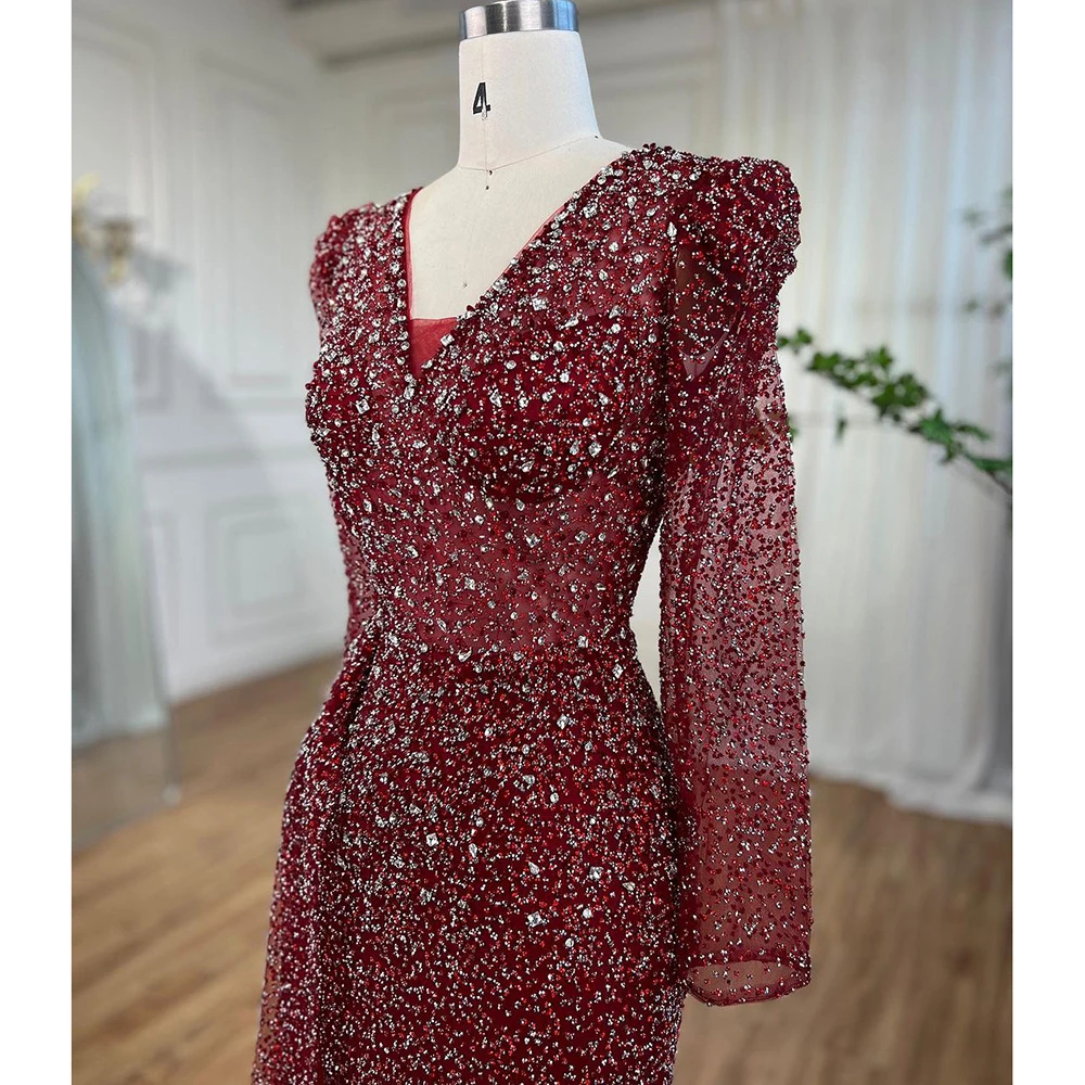 Serena Hill Musulmán de diseño de Lujo de Vino Rojo de la Sirena Cuello en V con Cuentas Vestidos de Noche Vestidos Para las Mujeres de la Boda del Partido de 2023 LA72148 . ' - ' . 3