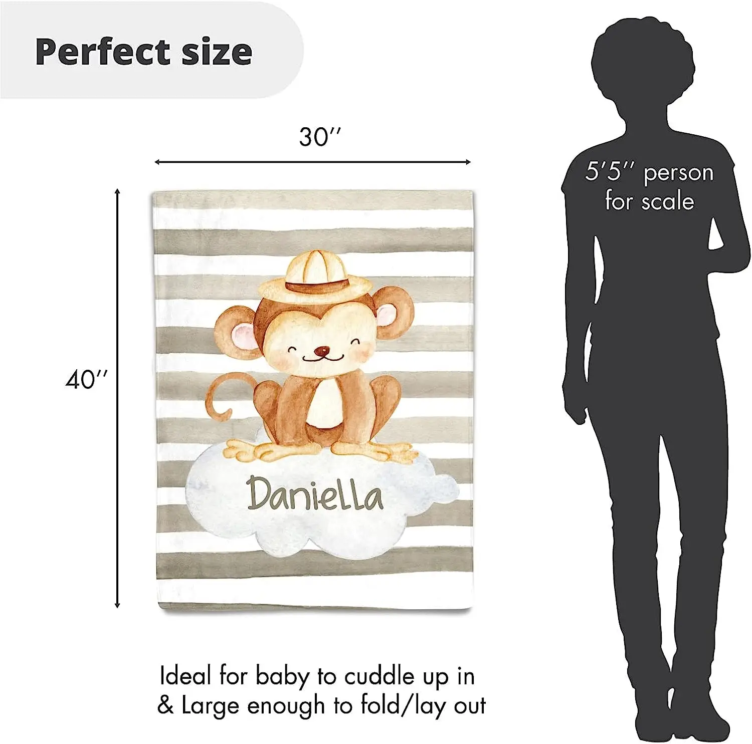 Safari Animal Acuarela Mono Personalizado Kid Manta de Bebé Personalizado de 30 x 40 Pulgadas Tiro con el Nombre de Texto para Chica Chico . ' - ' . 4