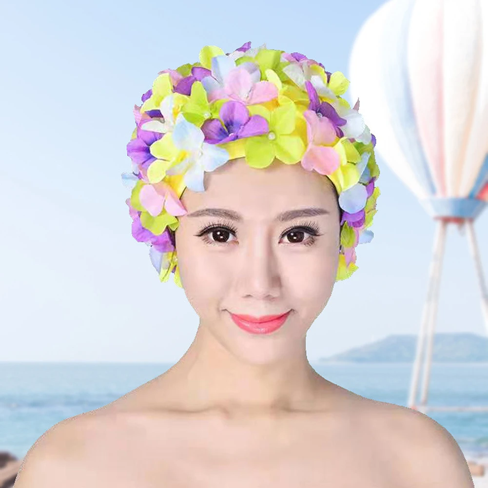 Las mujeres hechas a Mano de Playa, Piscina Baño de la Tapa de Tamaño Libre de Pelo Largo Buceo con Campana de Protección para los Oídos 3D Flor Transpirable Deportes de Natación de la Piscina Sombrero . ' - ' . 1
