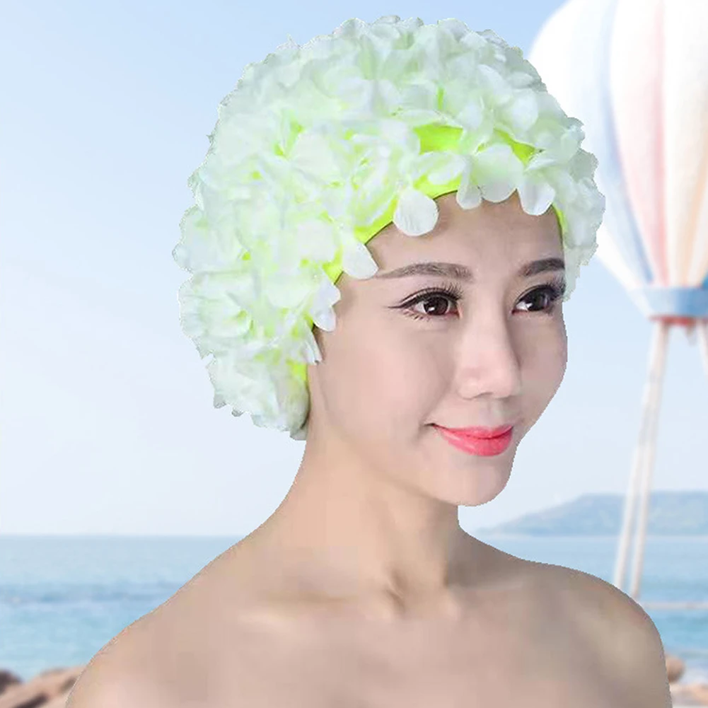 Las mujeres hechas a Mano de Playa, Piscina Baño de la Tapa de Tamaño Libre de Pelo Largo Buceo con Campana de Protección para los Oídos 3D Flor Transpirable Deportes de Natación de la Piscina Sombrero . ' - ' . 3