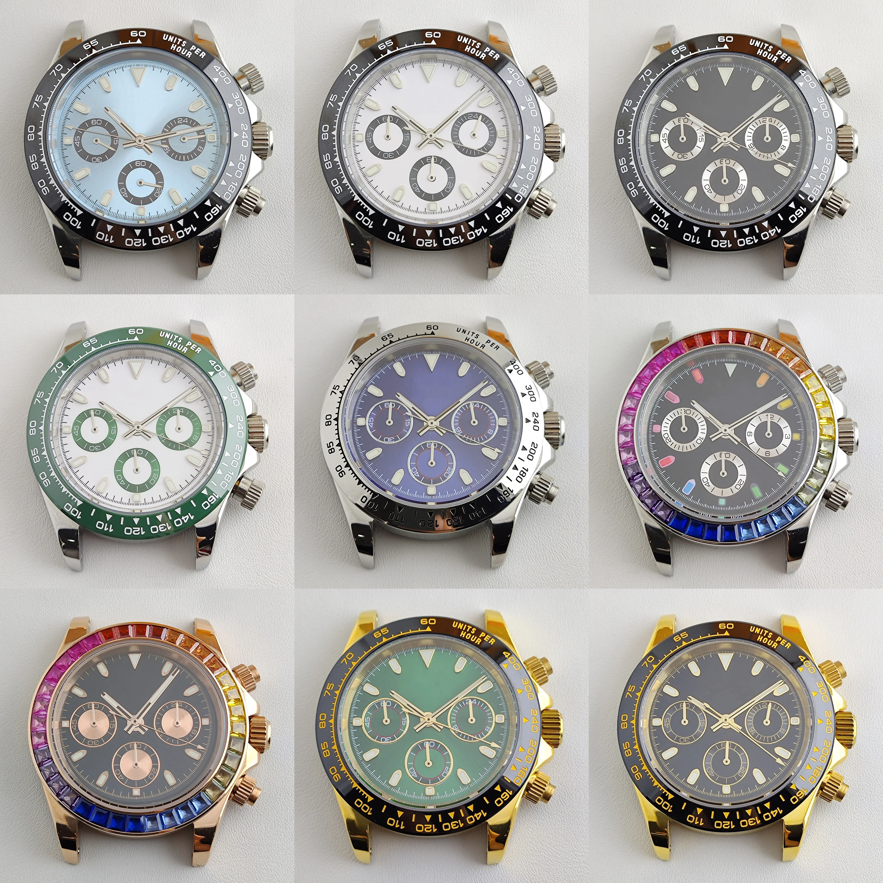 japonés cronógrafo reloj de VK63 movimiento de cuarzo 39MM dialstainless de acero caseluminous panda de línea . ' - ' . 0