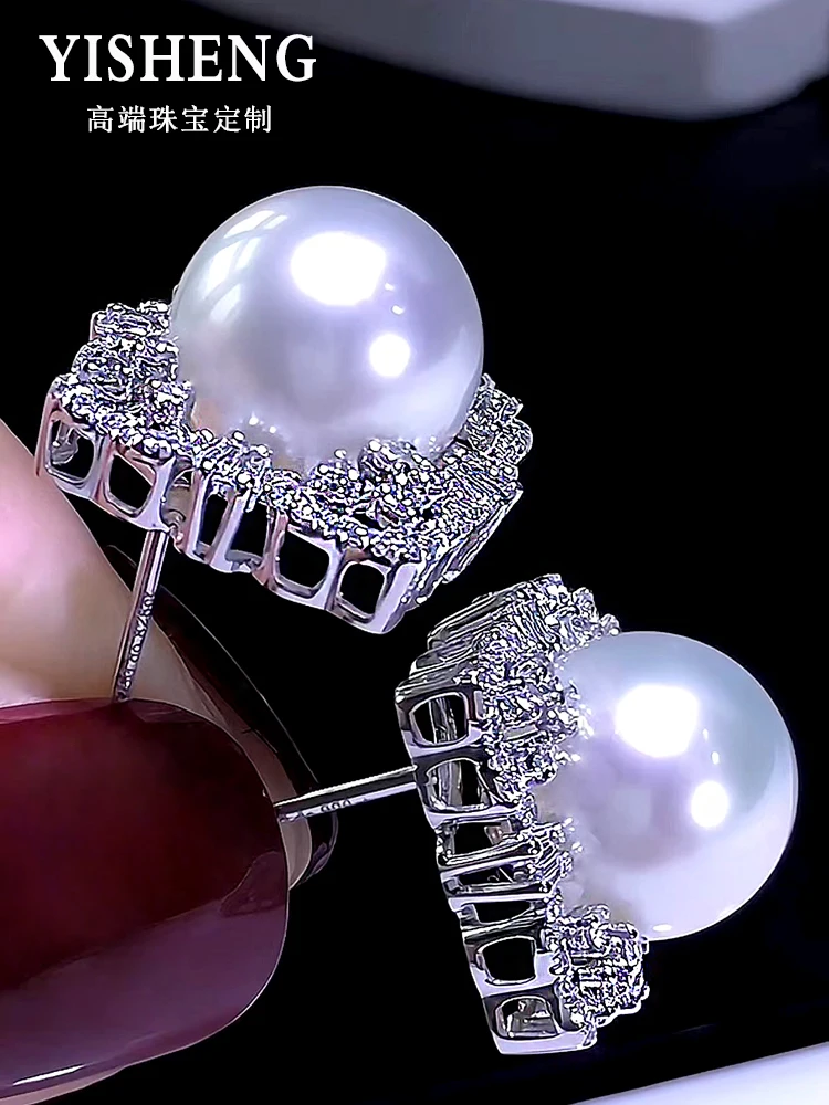 Australiano de agua de Mar Blanco Pendientes de Perlas Naturales de Luz Fría 10-11mm Exquisita K de Oro Aretes de Diamantes de Avanzada de la Moda Wo . ' - ' . 3