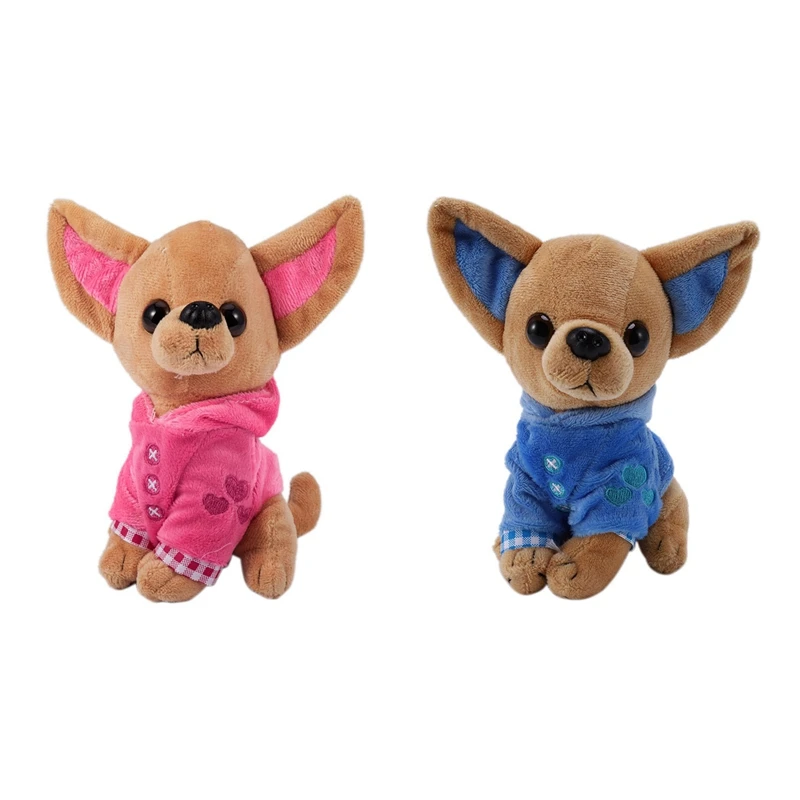 2 piezas de 17Cm de Chihuahua Cachorro Niños de Juguete de Kawaii Simulación de los Animales de la Muñeca de Regalo de Cumpleaños Para Perro de Juguete de Felpa, Rojo de la Rosa & Azul . ' - ' . 0