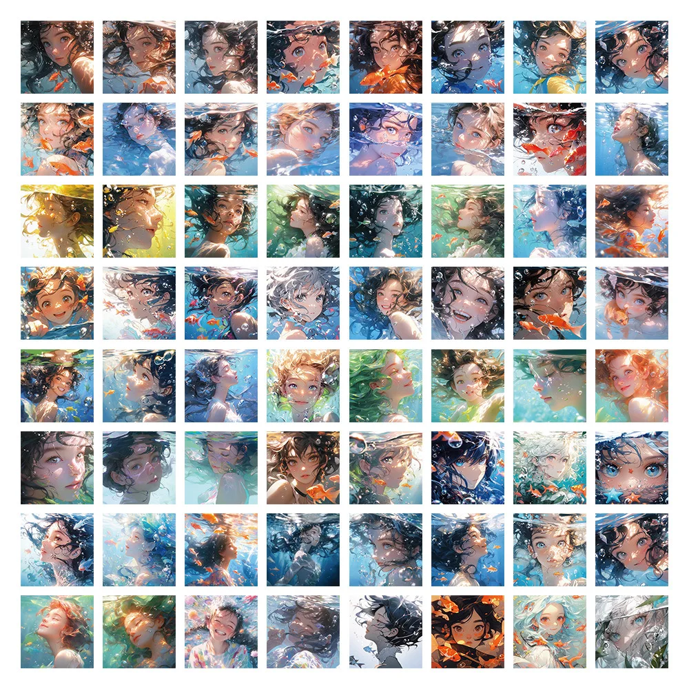 63Pcs Personaje de Anime Submarino Chica de la Cabeza de Graffiti Pegatinas para Niños de Juguete de Equipaje Portátil de Regalo Impermeable etiqueta Engomada de Mayorista . ' - ' . 1