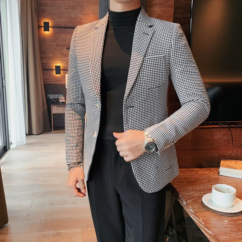 2023 de Alta calidad de estilo Británico guapo cuadros traje de la parte superior minimalista slim accesorio de traje formal traje de negocios hendidura trasera chaqueta de los hombres . ' - ' . 4