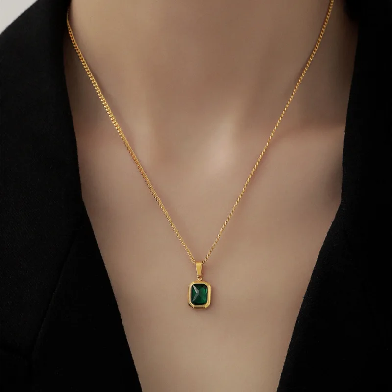 Francés Minimalista Verde Colgante de Collar De la Mujer de la Luz de Lujo de Alta gama de la Cadena de Clavícula Joyería . ' - ' . 1