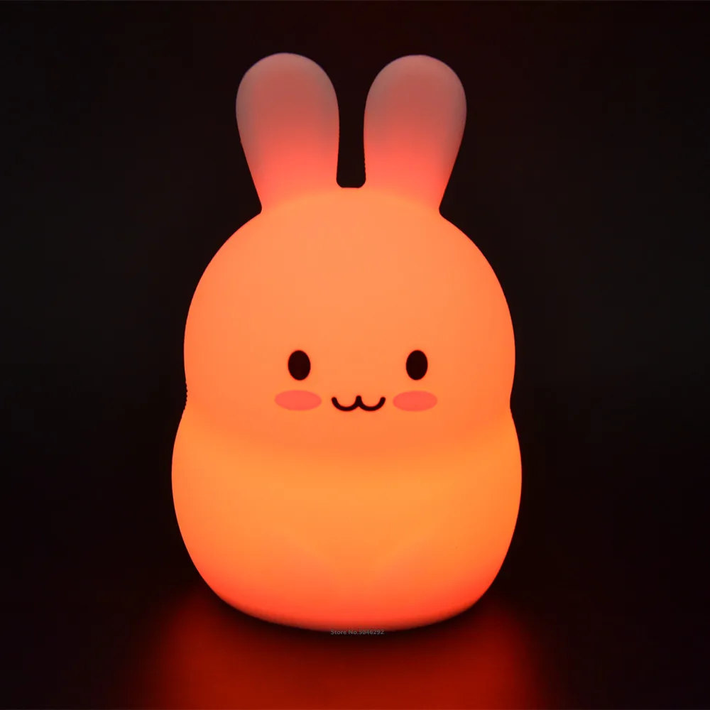 Conejo Luz de Noche LED con Sensor Táctil De 9 Colores Batería de dibujos animados de Silicona Conejo Lámpara de la Mesita para niños Niños Bebé de Juguete de Regalo . ' - ' . 3