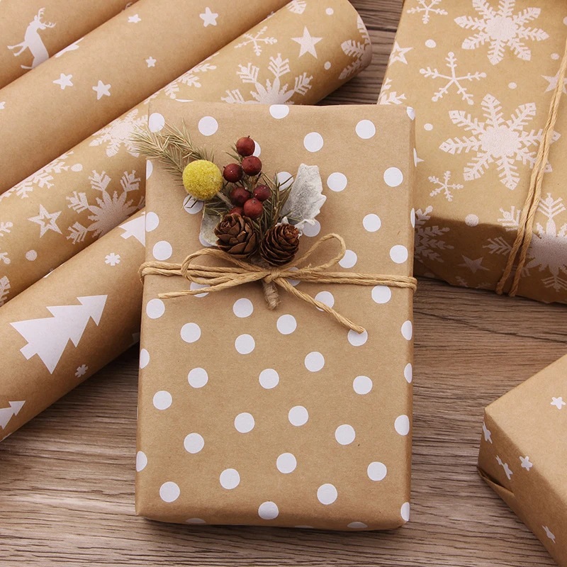 5pcs Vintage de Navidad de Papel de Embalaje de Navidad, Papel de Envolver la Hoja de Copo de nieve de Estrellas en Elk Árbol de Navidad de Punto de Papel de Kraft . ' - ' . 4