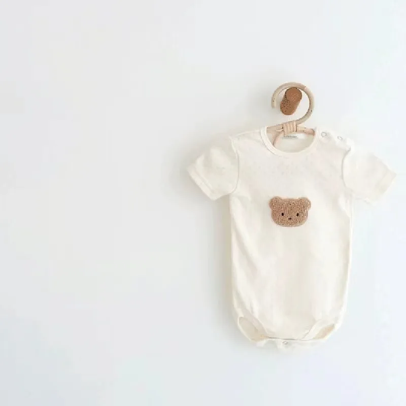 De verano de manga corta bebé bolsa de pedos ropa fina mono bebé lindo bordado de oso en la cabeza de ropa de niña bebé mameluco de niño ropa . ' - ' . 2