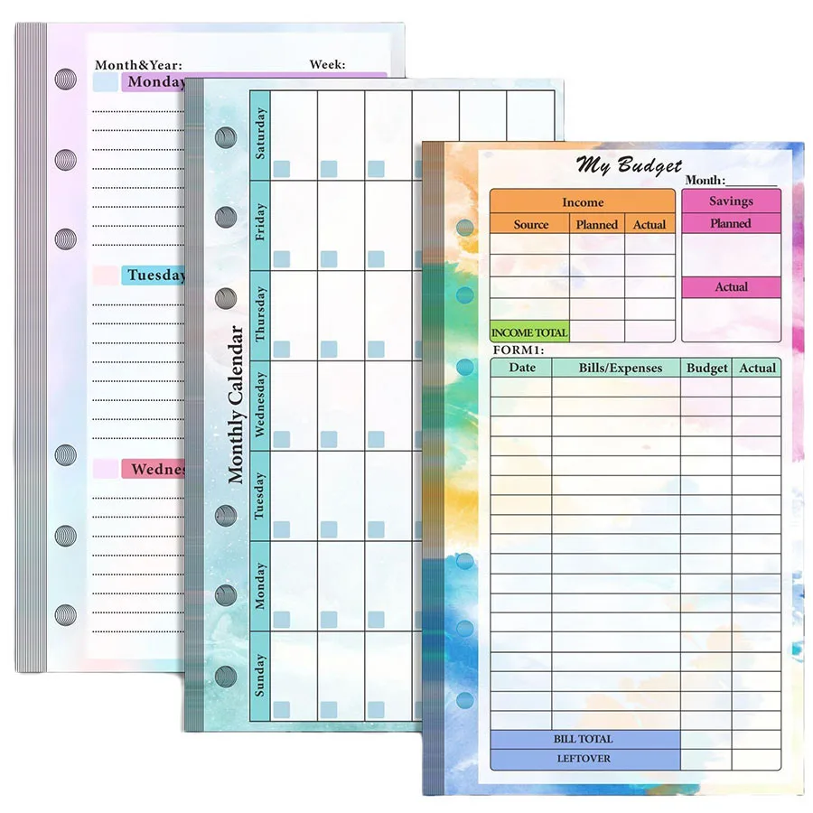 82 Hojas de 6 hoyos Hoja Suelta de Papel Adecuado Para el Presupuesto y Semanales y Mensuales a los Planificadores a Utilizar el Cuaderno de Bolsillo Pegatinas . ' - ' . 1