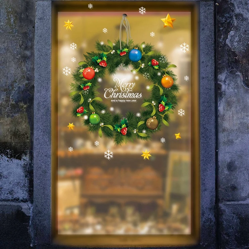 Corona De Navidad Pegatinas De Pared De Cristal De La Ventana Festival Calcomanías De Santa Murales Año Nuevo Decoraciones De Navidad Para Pegatinas . ' - ' . 4