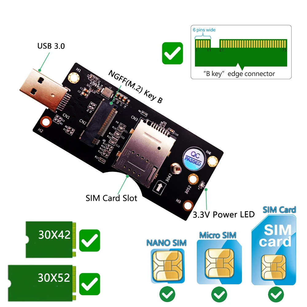 NGFF(M. 2) Tecla B de la tarjeta de Adaptador USB 3.0 con SIM de 8 pines de la tarjeta de la Ranura de 3G/4G/5G del Módulo de Soporte SIM de 8 pines conector de la tarjeta de . ' - ' . 1