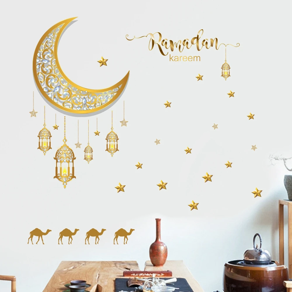 EPCI Luna Estrella Ramadán etiquetas Engomadas de la Pared de la Linterna del Ornamento de BRICOLAJE Calcomanía Mural Eid Mubarak Decoración Musulmana Ramadan Kareem Regalo para el Hogar . ' - ' . 2