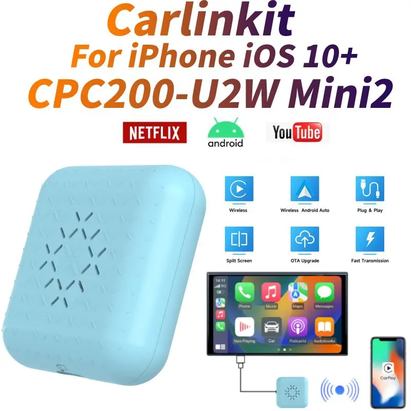 Carlinkit CPC200-U2W Mini2 WiFi 5.8 GHZ Wireless Carplay Coche AI Cuadro de Bluetooth Conexión Automática Smart Dongle para iPhone iOS 10 . ' - ' . 0