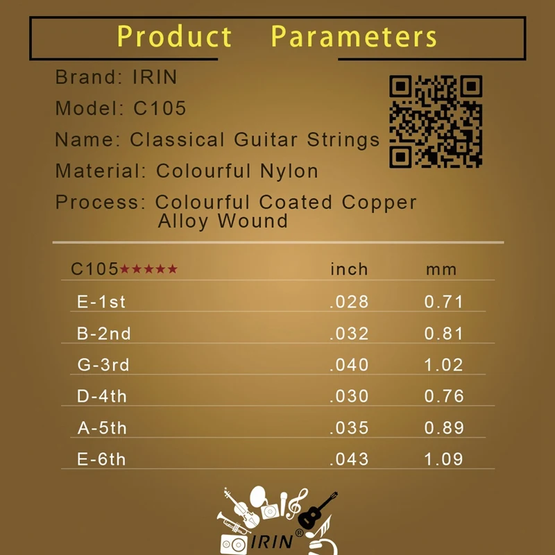IRIN C105 arco iris de la Guitarra de Cuerdas de Nylon Núcleo de colores Recubierto de Cobre de la Aleación de la Herida Para la Acústica de la Guitarra Clásica(.028-.043) . ' - ' . 3