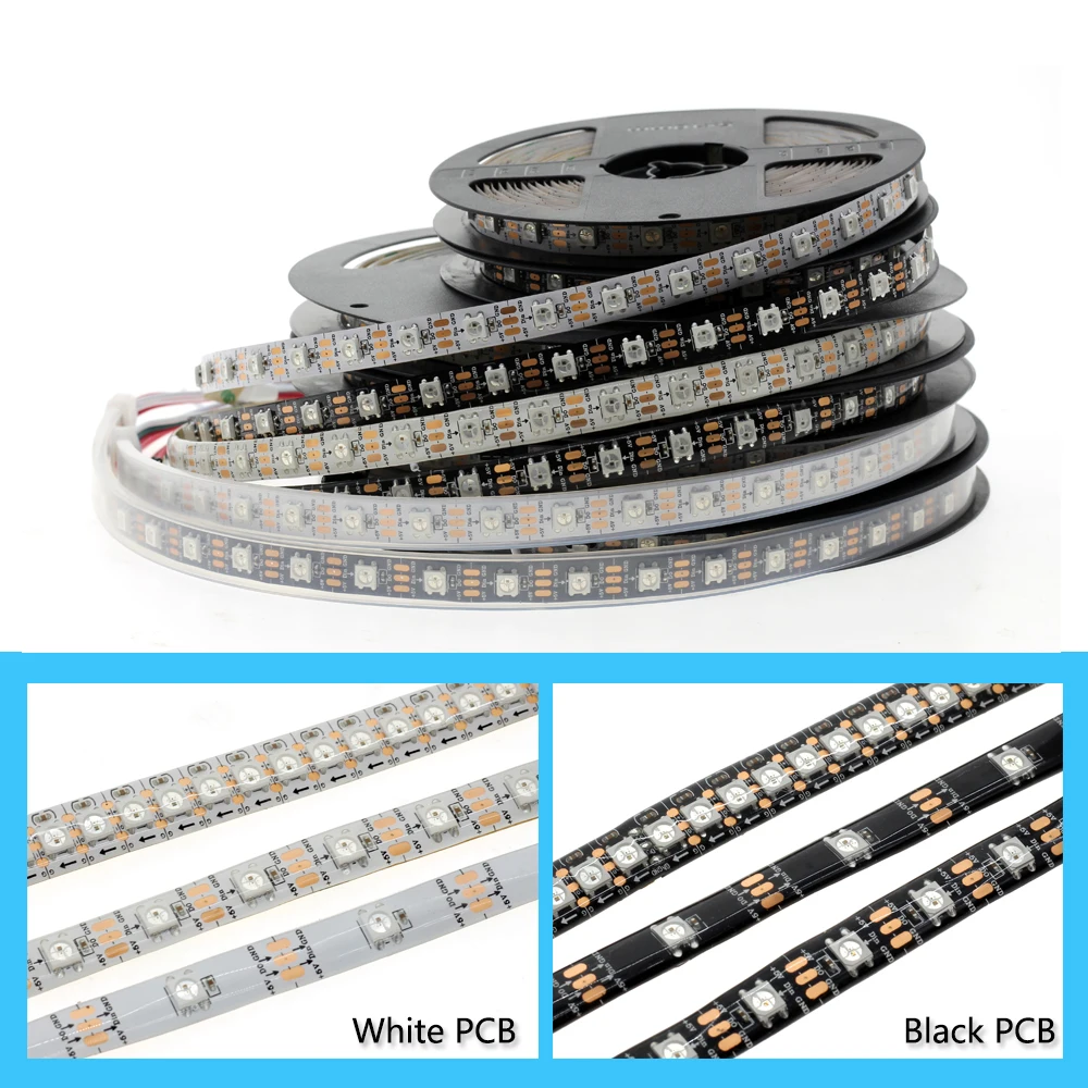 1m 2m 3m 5m a todo Color WS2812B de la Tira del LED DC5V Negro / Blanco PCB RGB Inteligente de Píxeles de control de la Tira del Led . ' - ' . 2