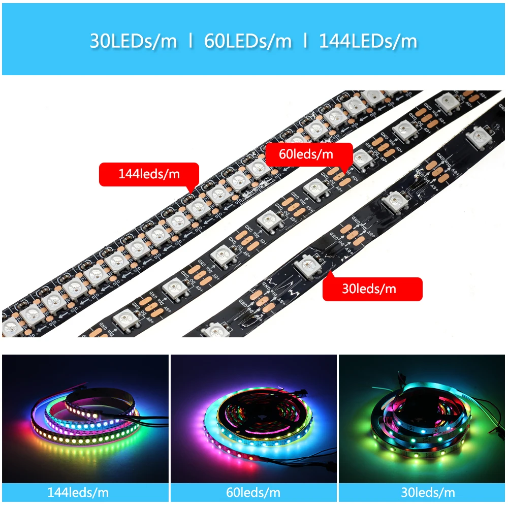 1m 2m 3m 5m a todo Color WS2812B de la Tira del LED DC5V Negro / Blanco PCB RGB Inteligente de Píxeles de control de la Tira del Led . ' - ' . 3