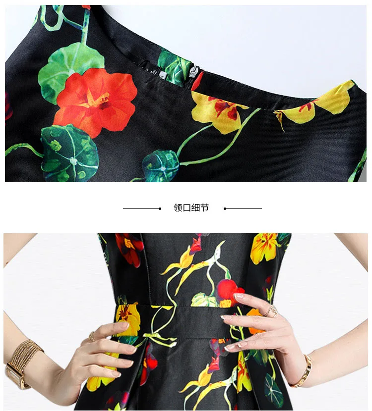 Pinkoz diseñador floral patrón impreso o-cuello del tanque sin mangas vestido midi de Una línea de fiesta de verano de la cena navideña elegante túnica jumer'boho . ' - ' . 4