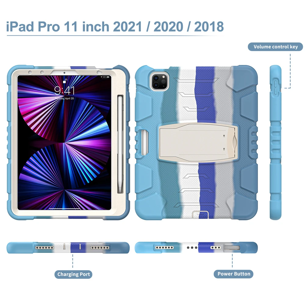 Para Apple iPad Pro 11 2018 2020 2021 A1980 A2228 A2377 Caso de los Niños de la Armadura a prueba de Golpes Duros de la PC de Silicio Híbrido de Soporte de la Cubierta de la Tableta . ' - ' . 2