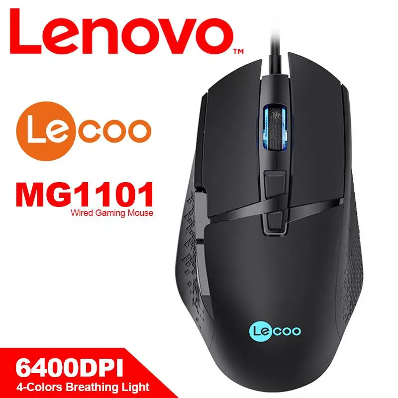 Lenovo LECOO MG1101 Gaming Mouse con 4-los Colores del Logotipo de la Respiración de la Luz de 6400 ppp de la Piel Como Superficie para Windows 7 8 10 XP . ' - ' . 0