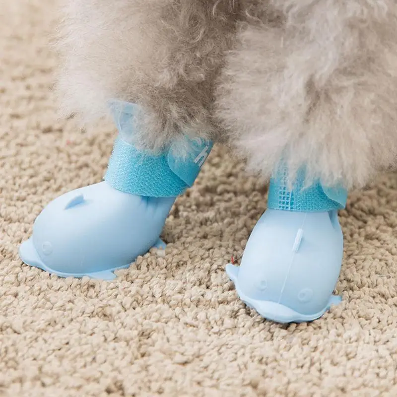 Perro Zapatos 4Pcs resbalón-Prueba Cachorro de Lluvia Zapatos Mascota Botas y la Pata de Protectores Para el Invierno cubierto de Nieve Día de Verano Caliente Pavimento Interior Duro . ' - ' . 4