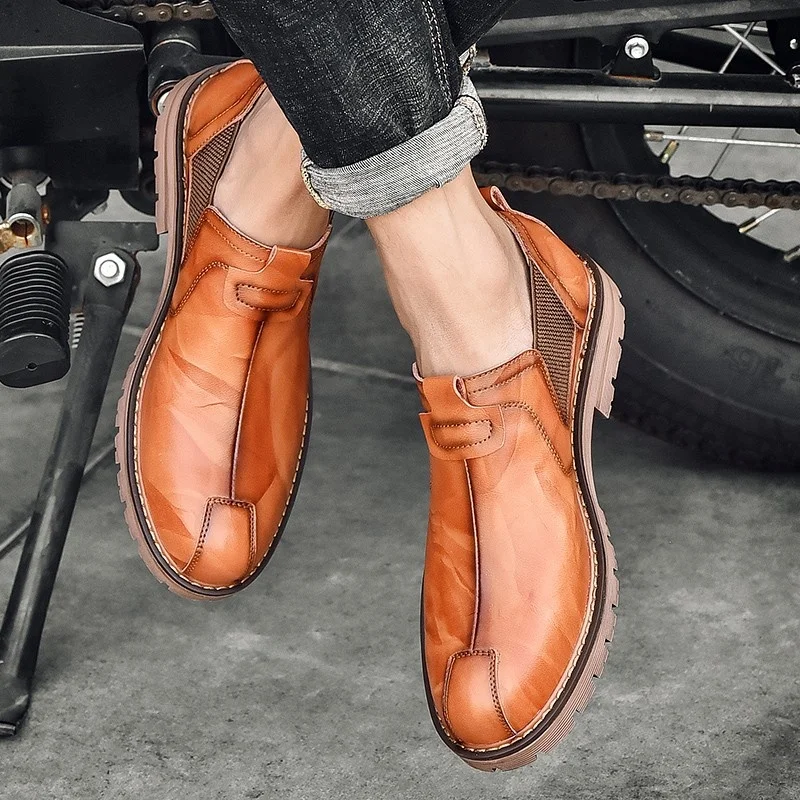 Nuevos Hombres de la Moda Casual Zapatos de Alta Calidad de Cuero Genuino Zapatos de los Hombres Impermeables de los Hombres Mocasines al aire libre Motocicleta Zapatos de Trabajo . ' - ' . 4