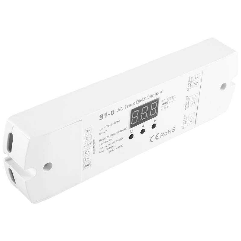 AC100V - 240V 288W 2CH Triac de LED DMX Dimmer, Dual Canales de Salida de Silicio DMX512 Led Controlador de Pantalla Digital S1-D Blanco . ' - ' . 1