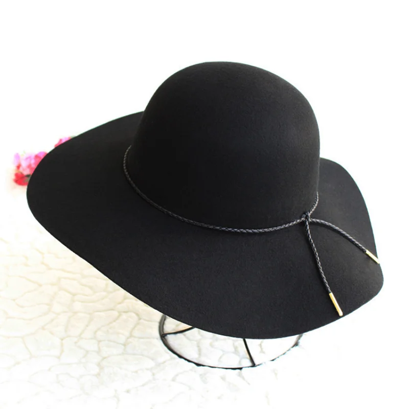 Nuevo Otoño de Lana de Gran Sombrero de Ala Moda para Mujeres de Simple Sombrero de Fieltro Estilo de Gorro de Lana Sombrero Fedora Pamelas Para Bodas los Hombres visten Sombreros . ' - ' . 2