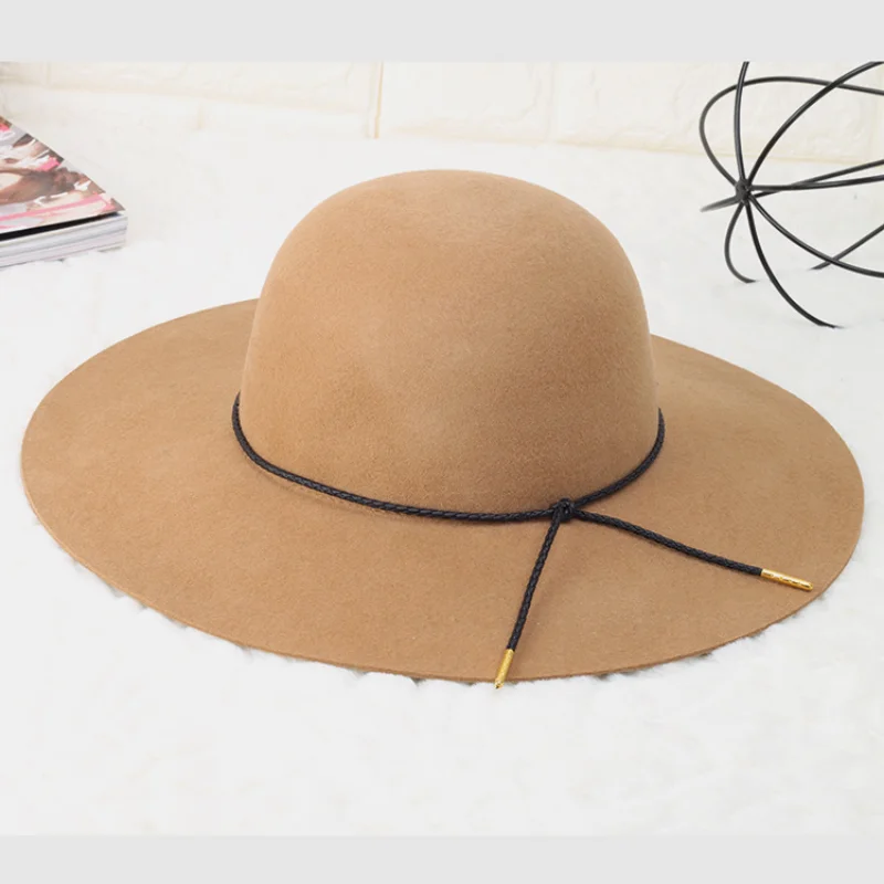 Nuevo Otoño de Lana de Gran Sombrero de Ala Moda para Mujeres de Simple Sombrero de Fieltro Estilo de Gorro de Lana Sombrero Fedora Pamelas Para Bodas los Hombres visten Sombreros . ' - ' . 3