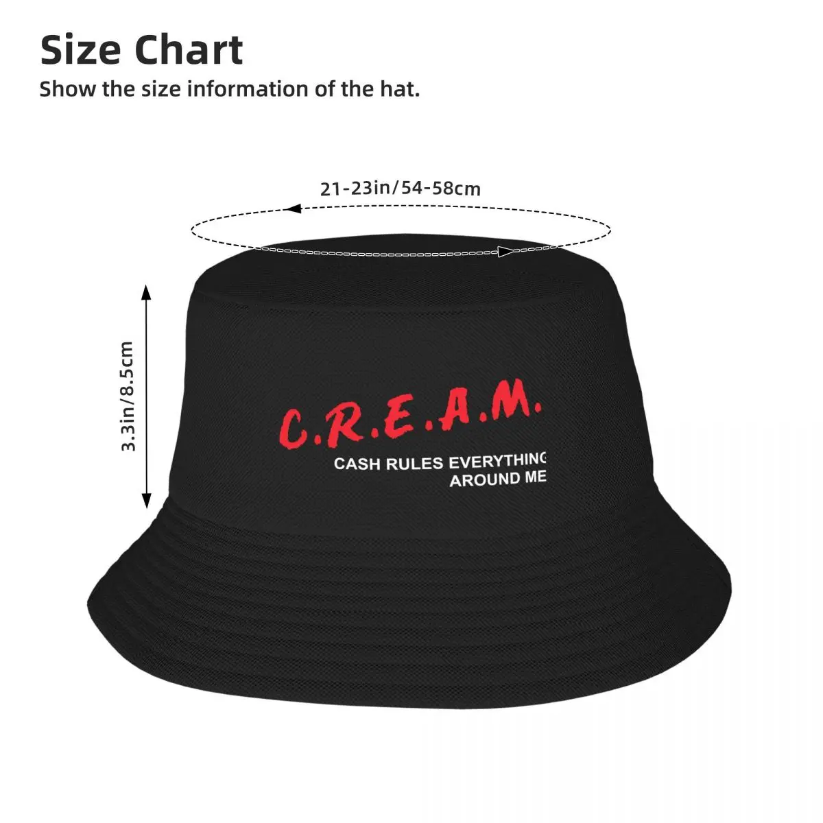 Nueva C. R. E. A. M. en Efectivo las Reglas de Todo lo que Me rodea Sombrero de Cubo Sombrero de Sol Para Niños Sombrero de moda Femenina de los Hombres . ' - ' . 3